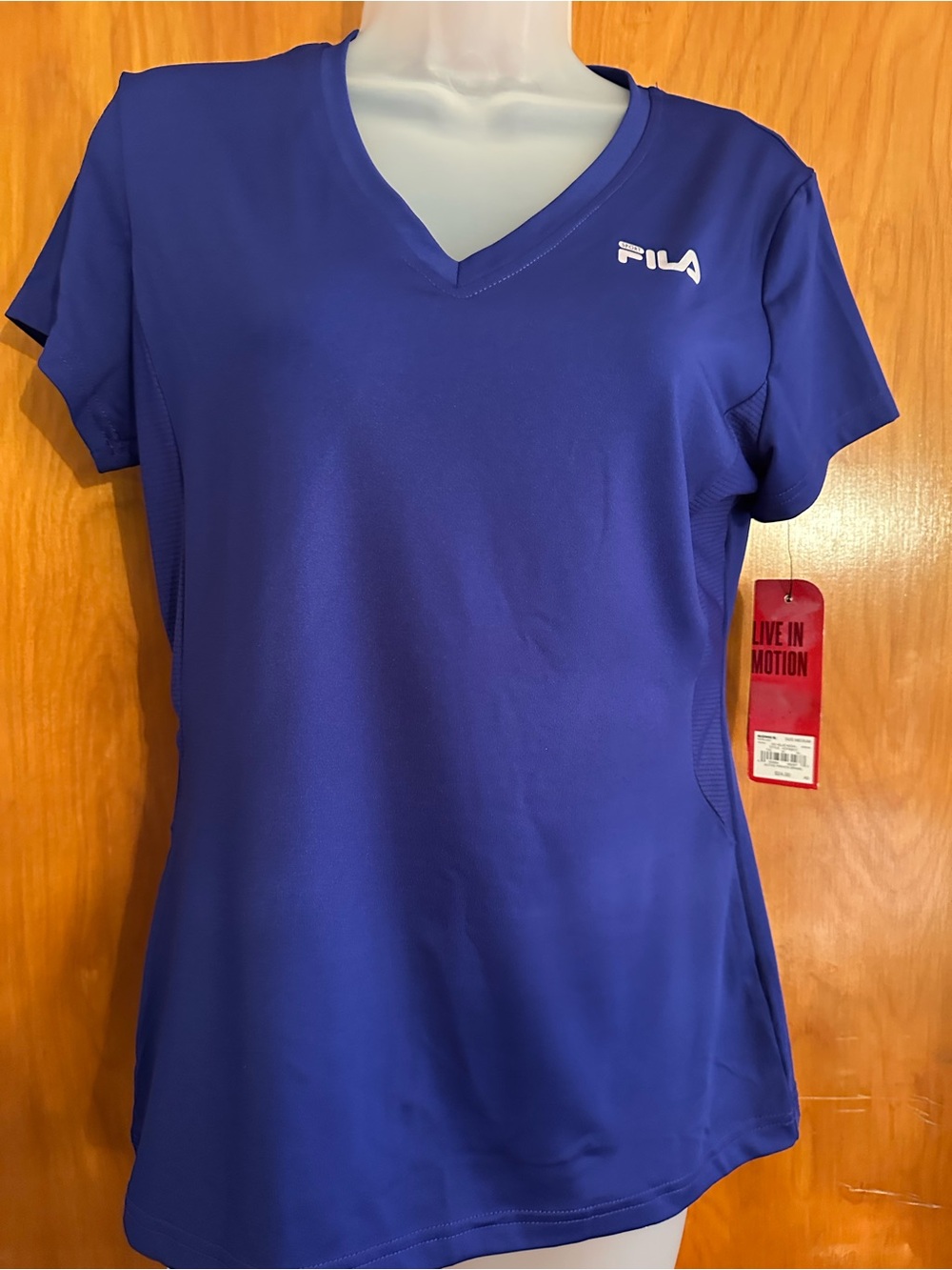 FILA Womenβs Blue V-Neck Athletic Top Size Medium NWT
